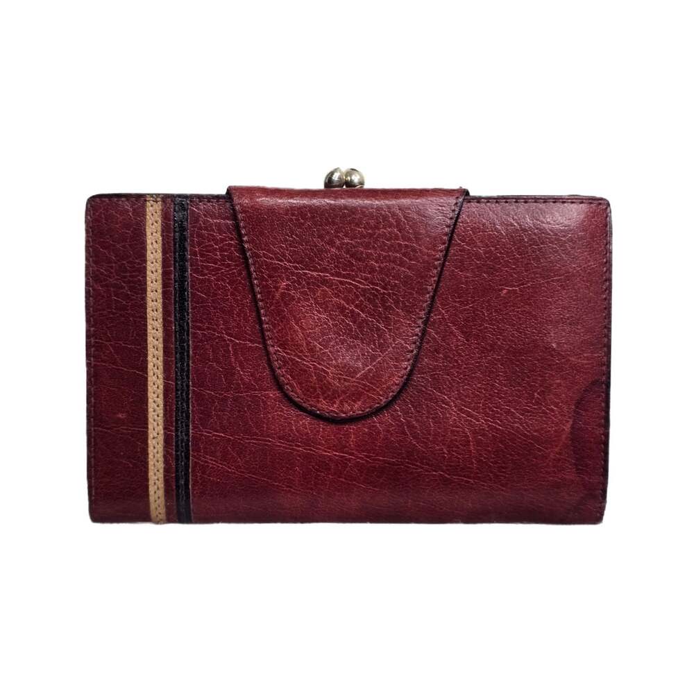 Vintage Italian Leather Bifold Wallet with Kiss Lock